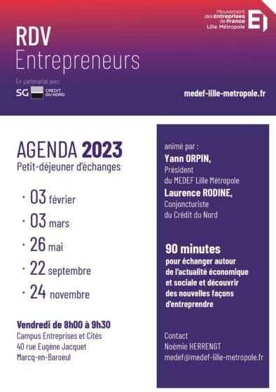 agenda calendrier rendez vous de l'entrepreneur 2023